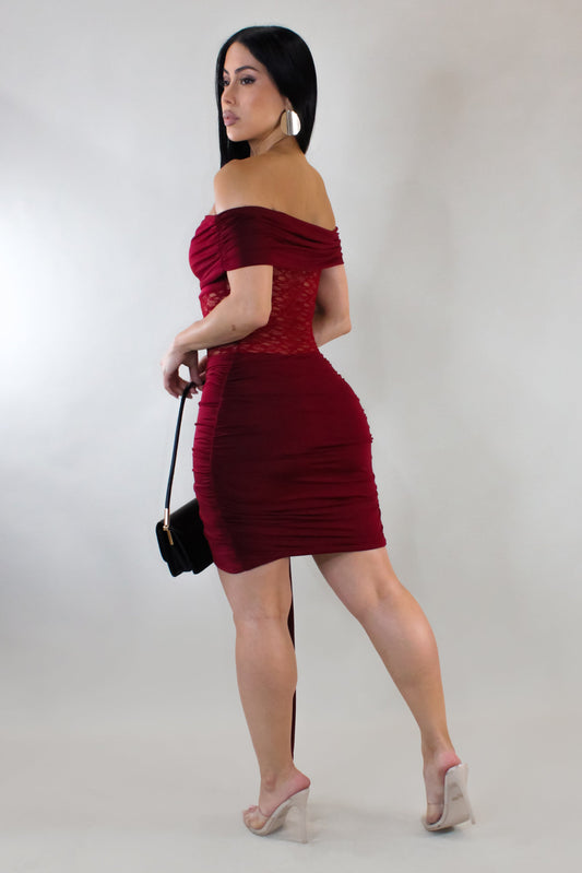 Laced Up Off Shoulder Mini Dress- Red