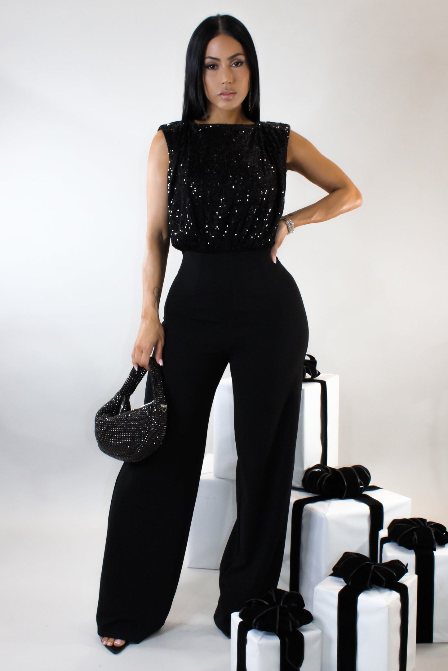 Sequin Topped Jumpsuit- Black
