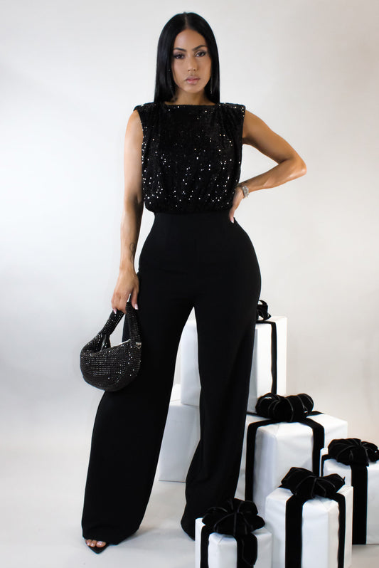 Sequin Topped Jumpsuit- Black