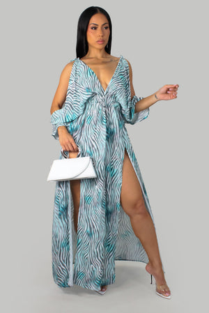 Zebra Striped Dress in Teal