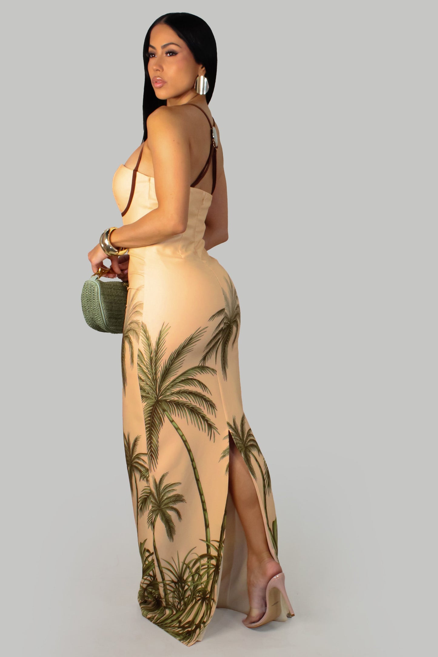 Palm Tree Maxi Dress- Cream/Multi