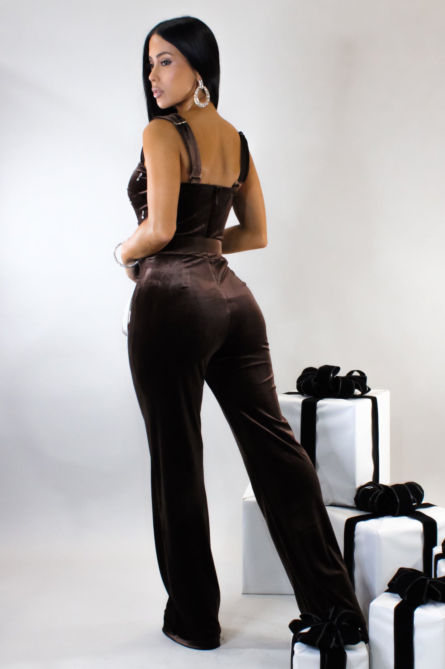 Feeling Velvet Jumpsuit- Brown