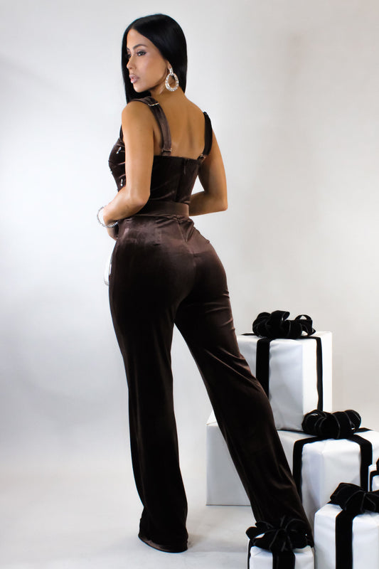 Feeling Velvet Jumpsuit- Brown