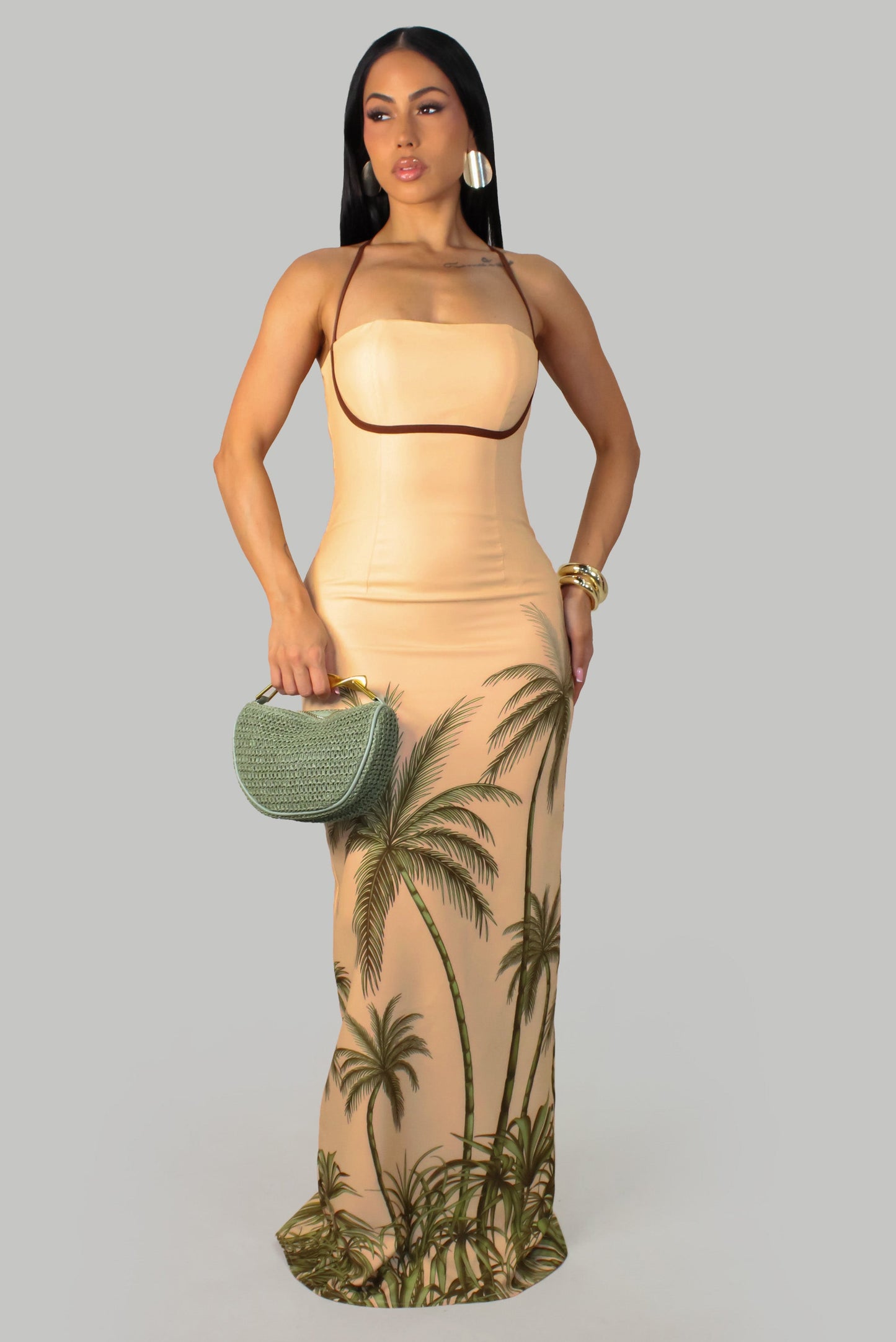 Palm Tree Maxi Dress- Cream/Multi