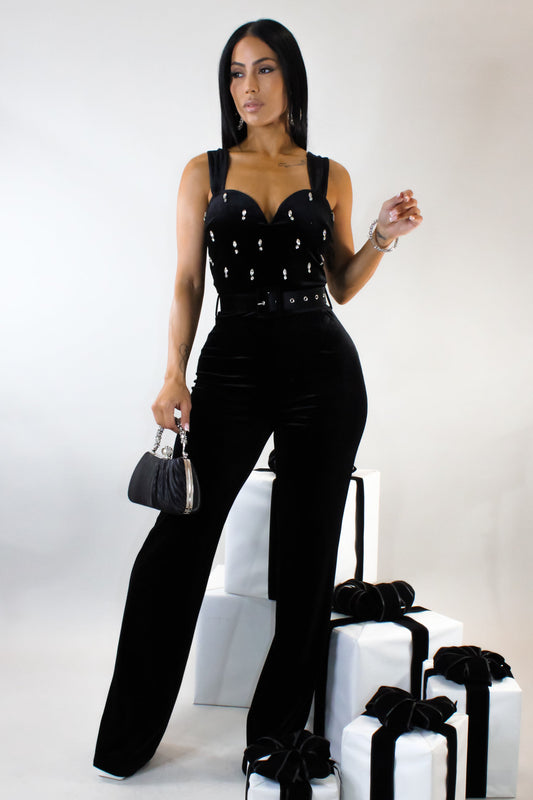 Feeling Velvet Jumpsuit- Black