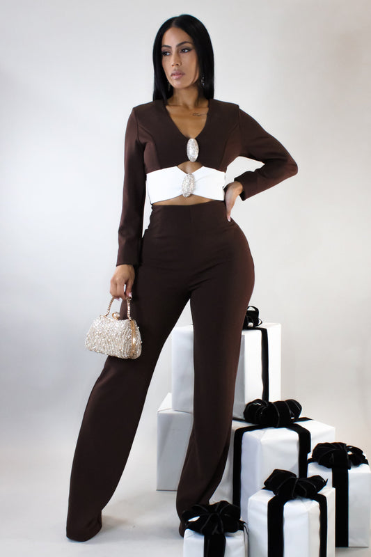 Dinner in Rome Pants Set- Brown