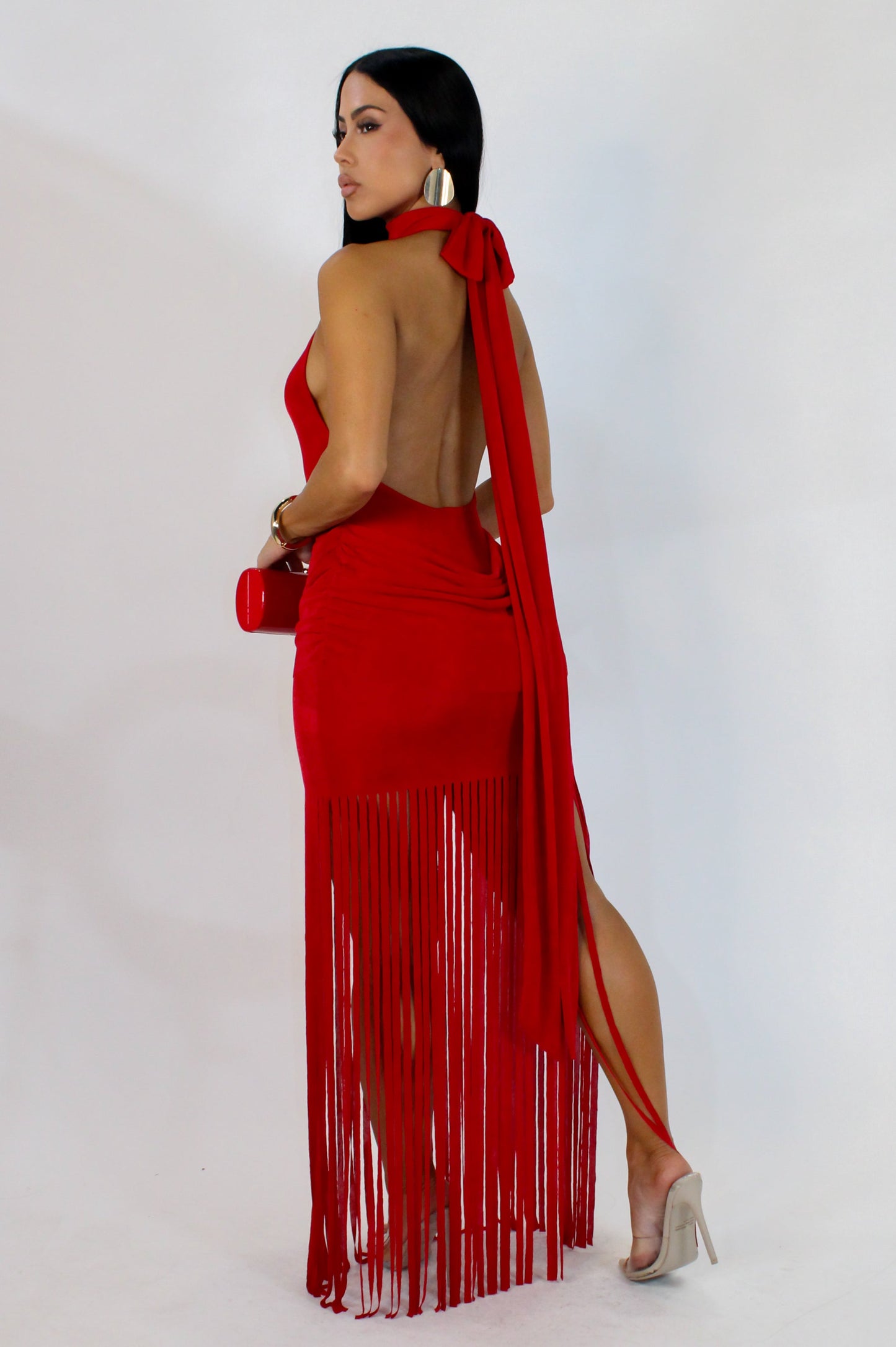 Keep a Secret Fringe Maxi Dress- Red