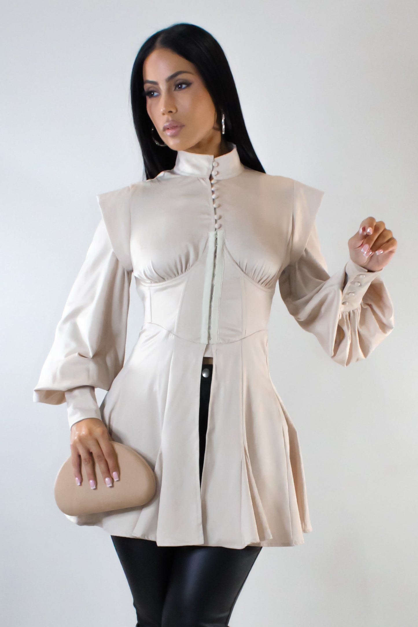 Buttoned Down Corset Top/Shirt Dress- Cream