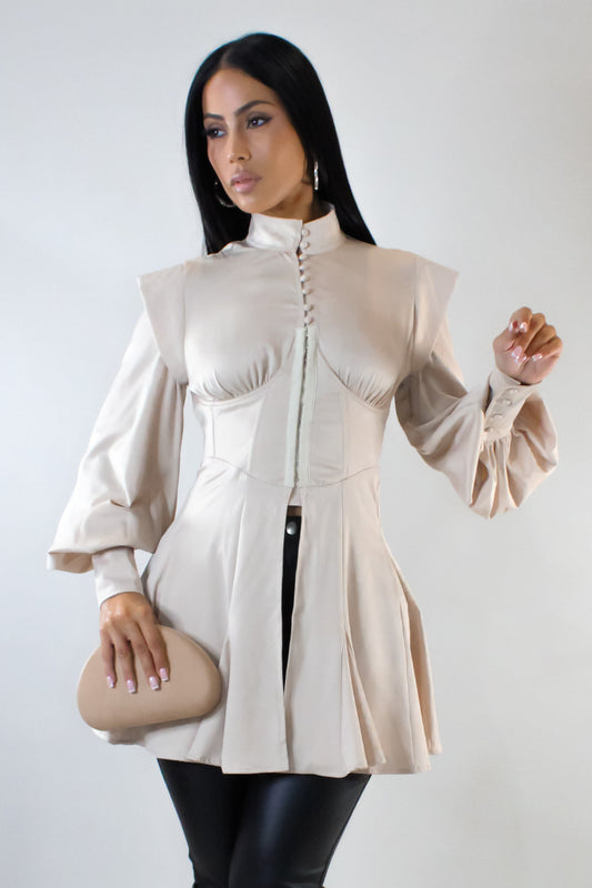 Buttoned Down Corset Top/Shirt Dress- Cream