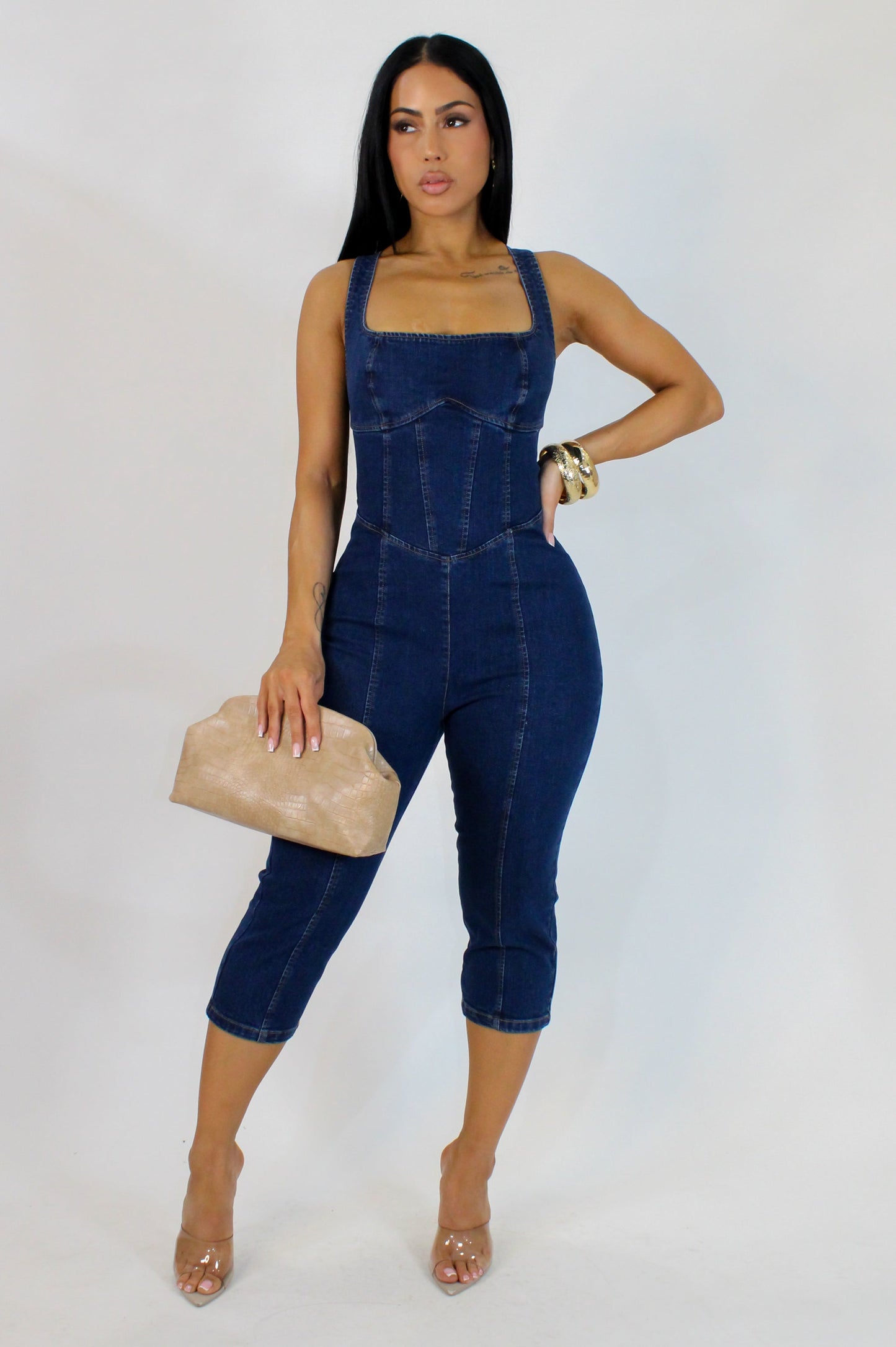 Denim Capri Jumpsuit