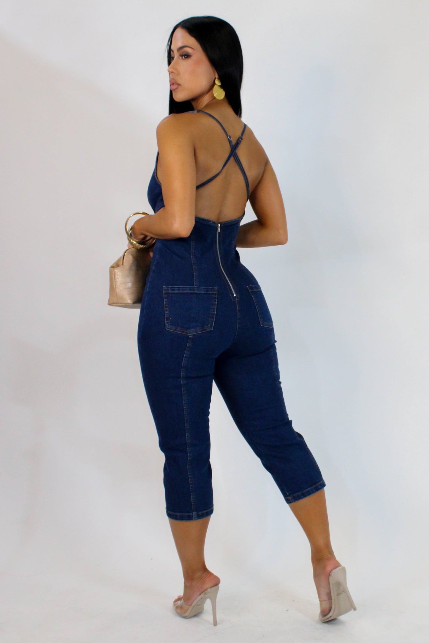 Denim Capri Jumpsuit