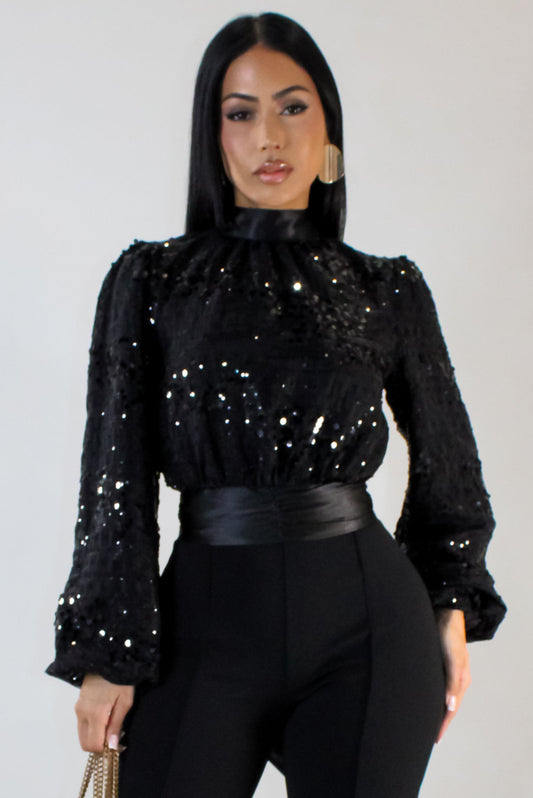 Dazzle Me Sequin Top- Black