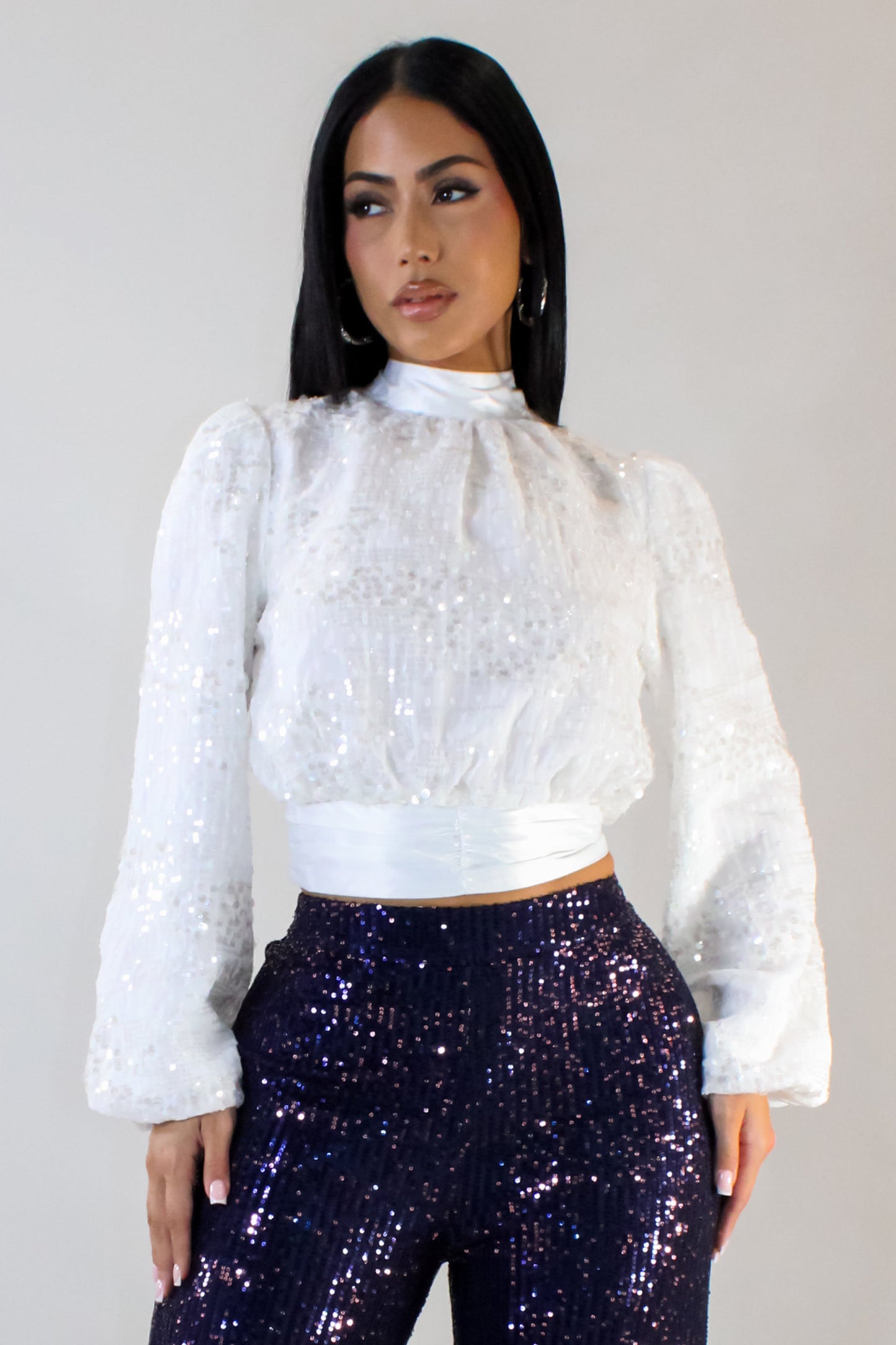 Dazzle Me Sequin Top- White