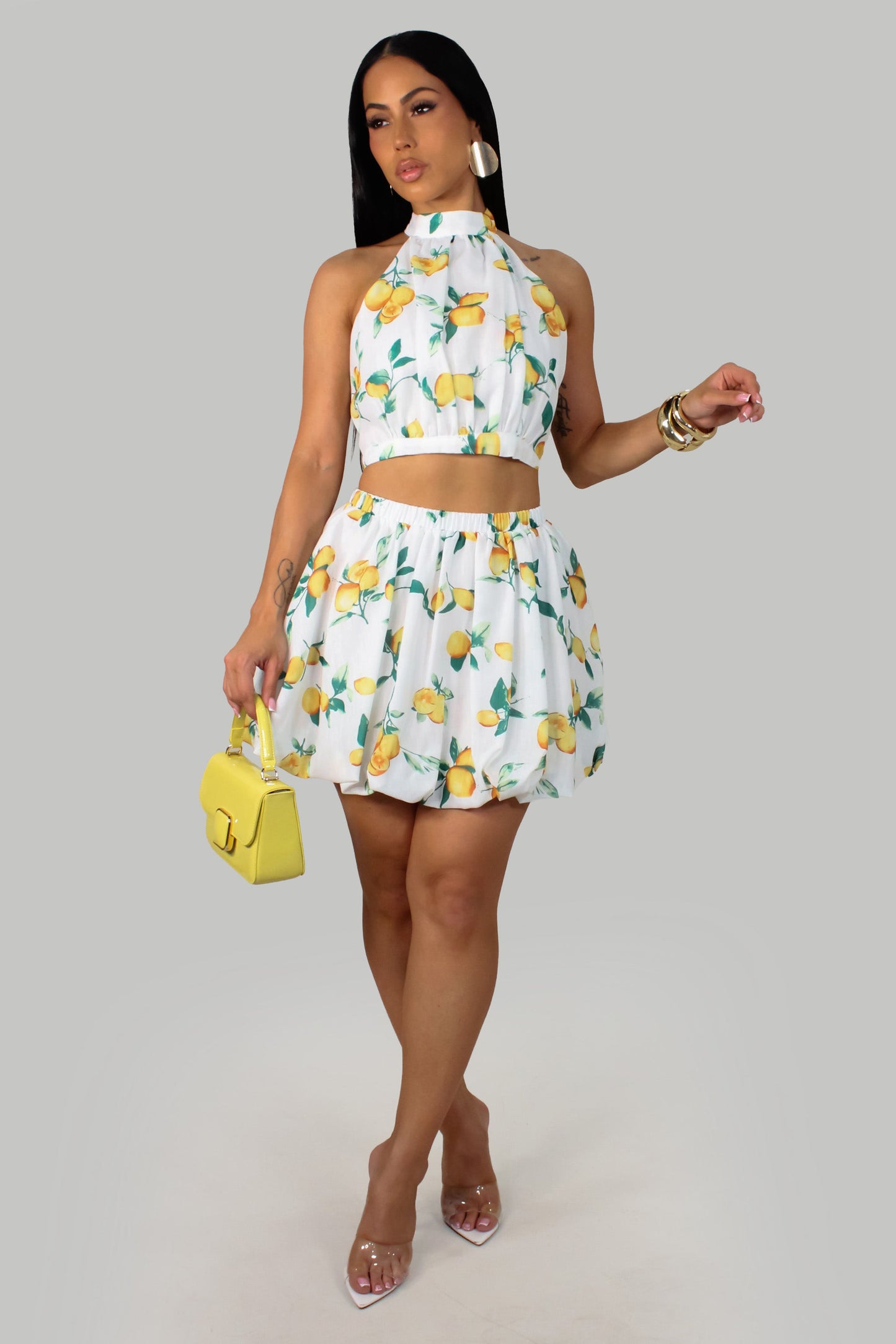 Lemon Print Skirt Set