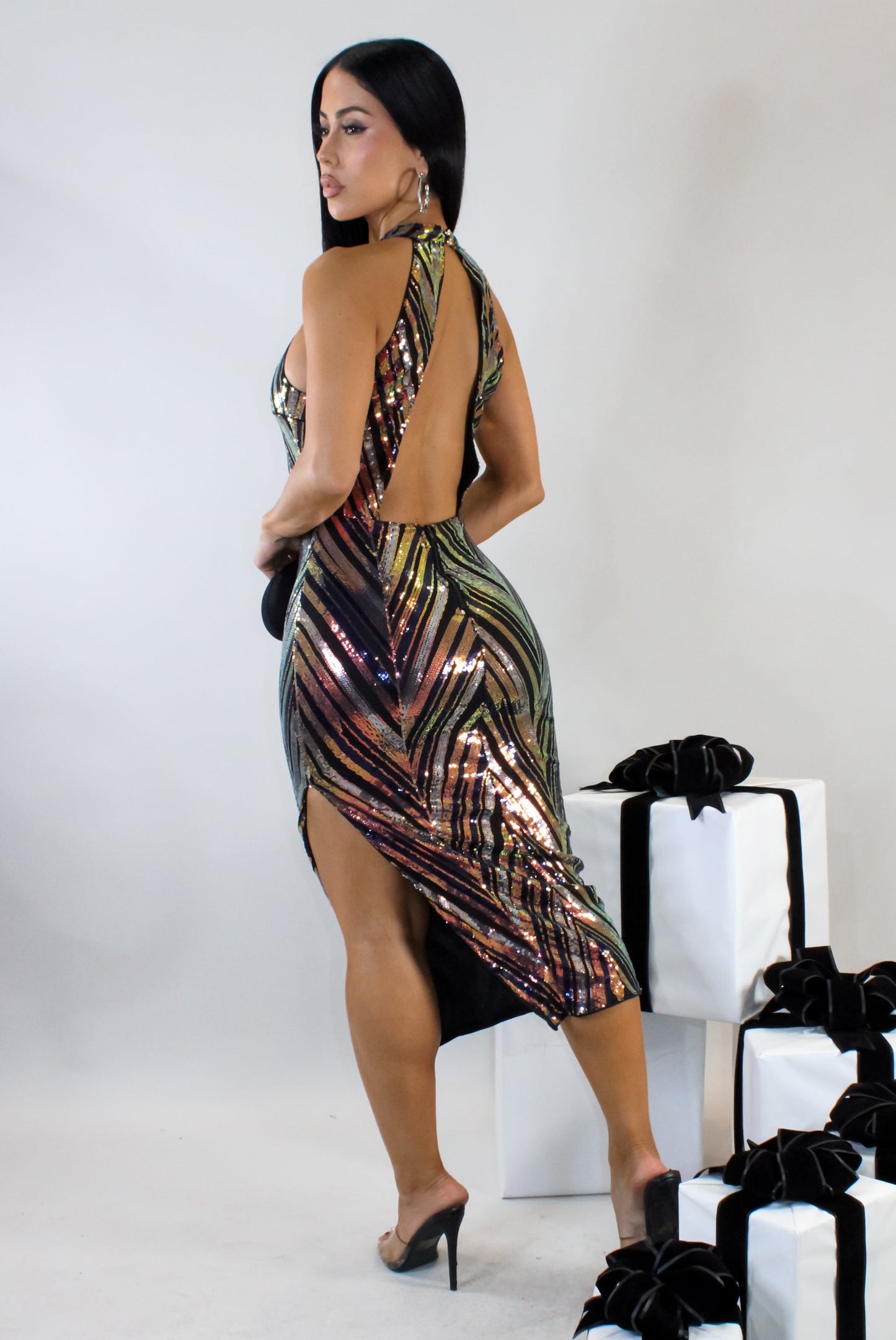 Worth It Sequin Midi Dress-Multicolored