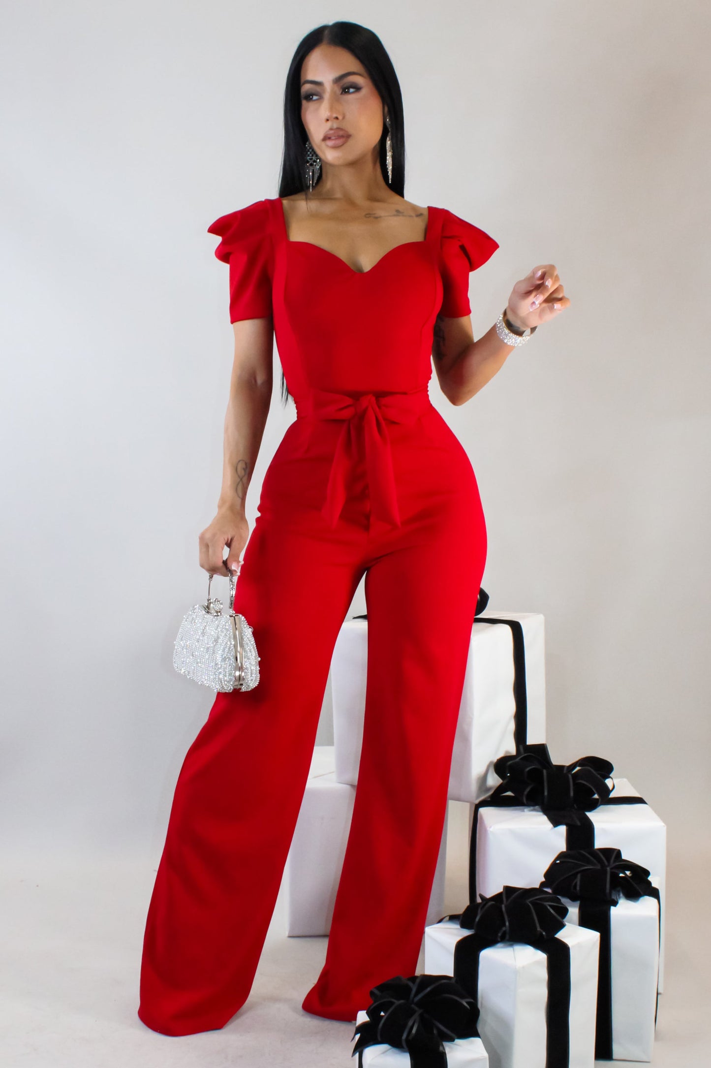 Let's Have Brunch Jumpsuit- Red