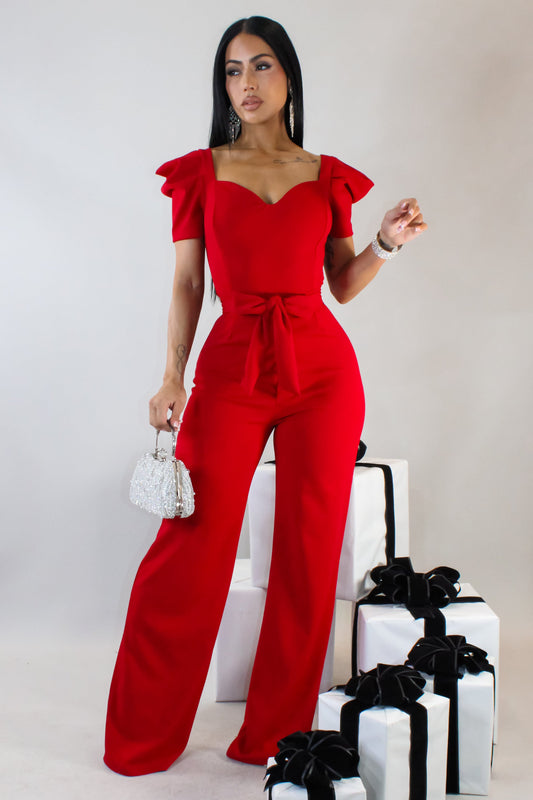 Let's Have Brunch Jumpsuit- Red