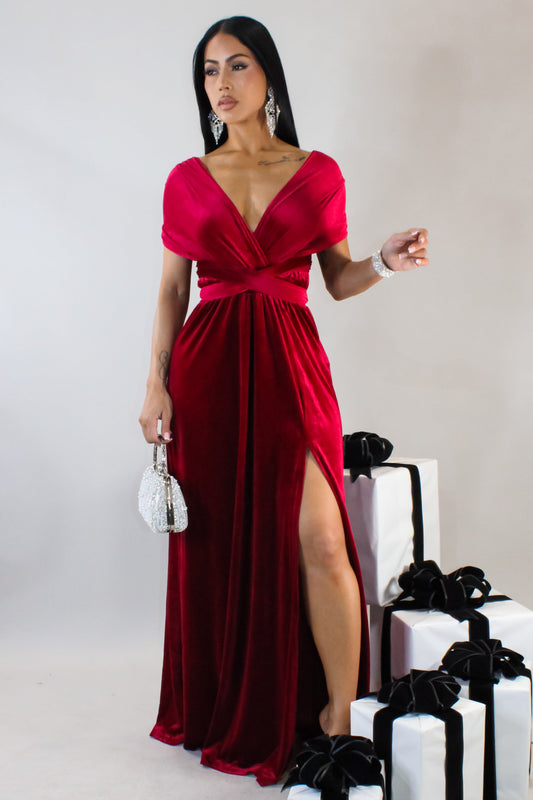 Bow Tie Me as a Present Maxi Dress- Burgundy