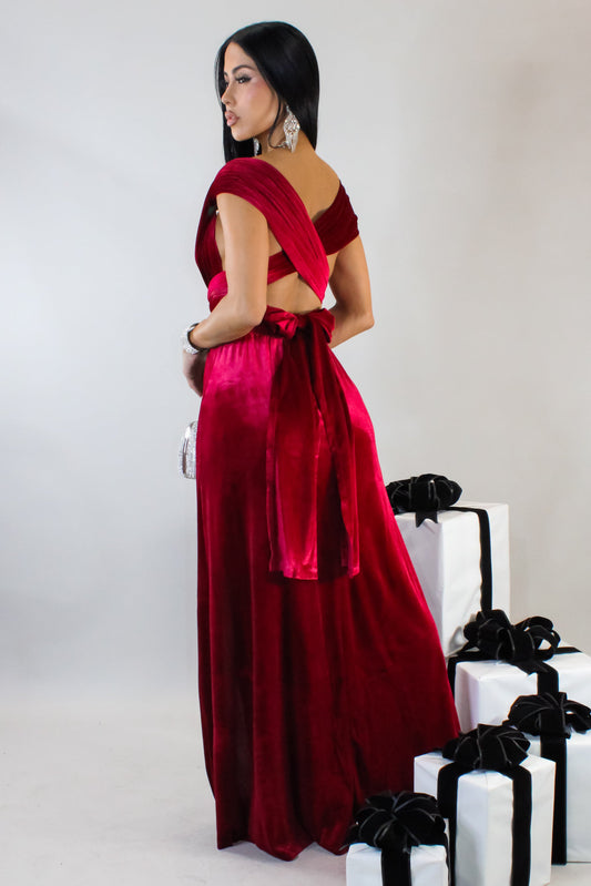 Bow Tie Me as a Present Maxi Dress- Burgundy