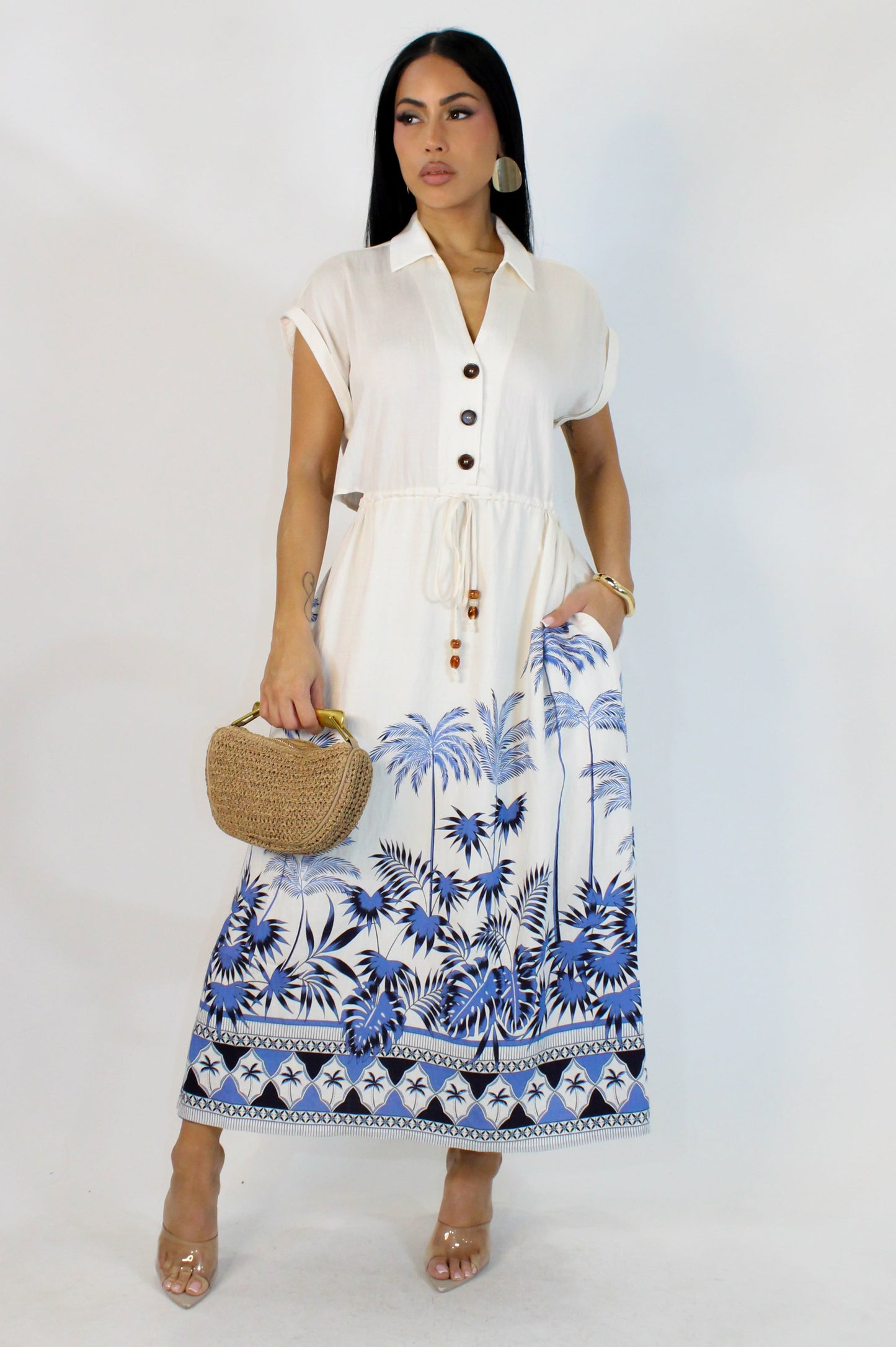 Bahamas Escape Midi Dress- Blue/Multi