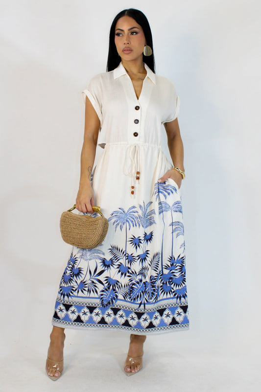 Bahamas Escape Midi Dress- Blue/Multi
