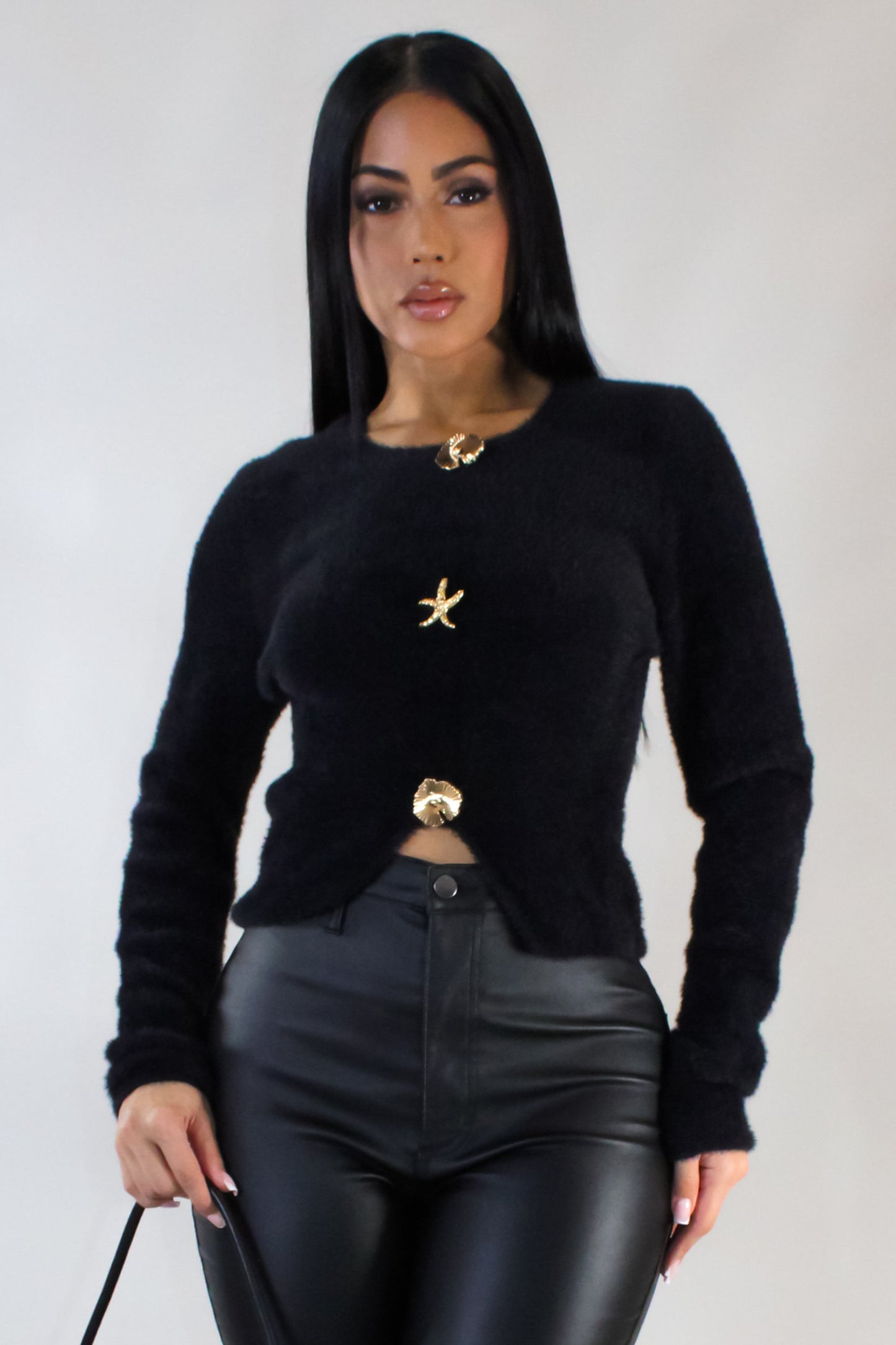 Seascape Long Sleeve Comfy Top- Black