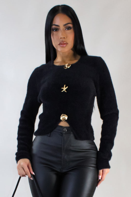 Seascape Long Sleeve Comfy Top- Black