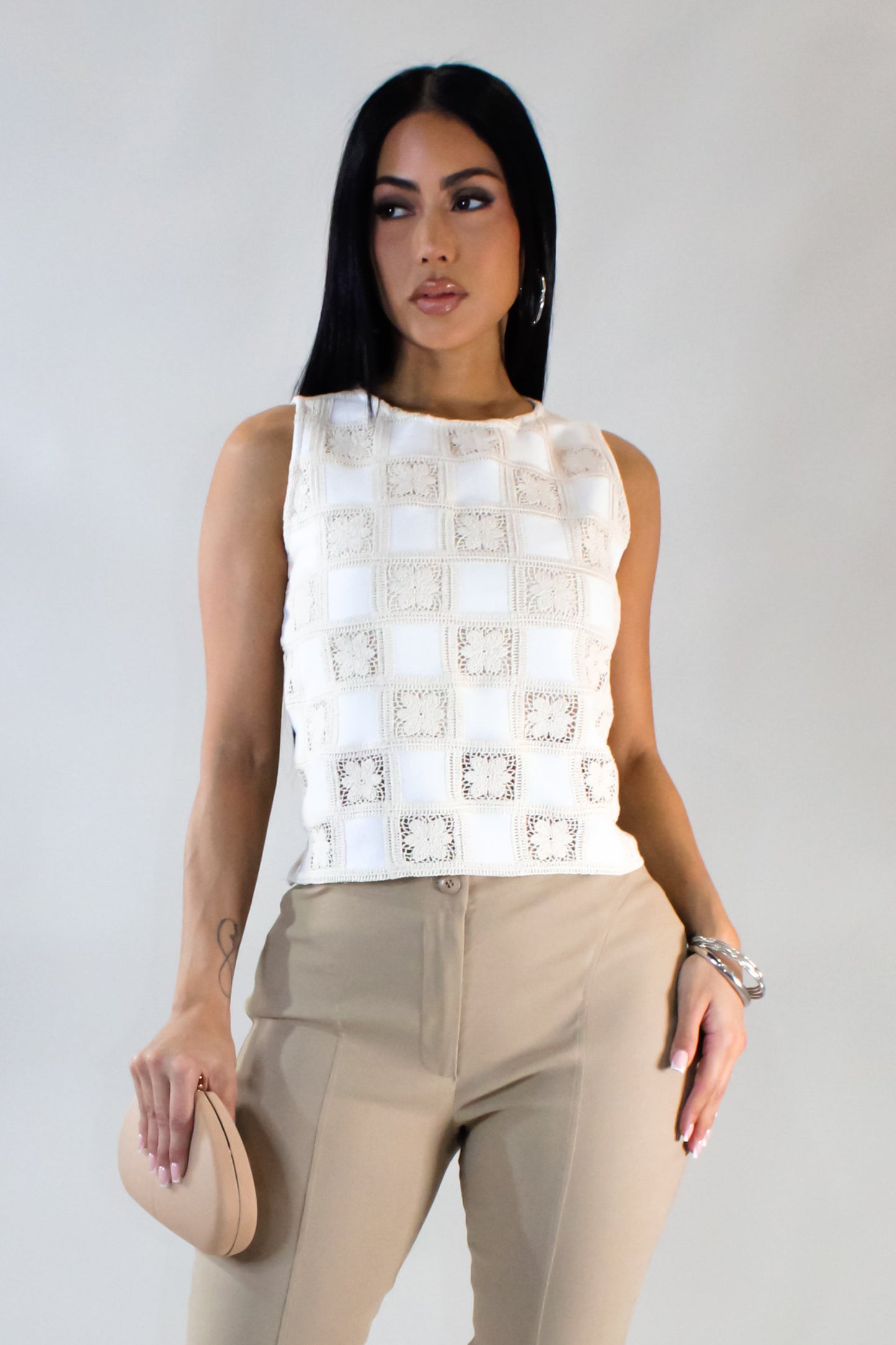 Crochet Petal Top-White