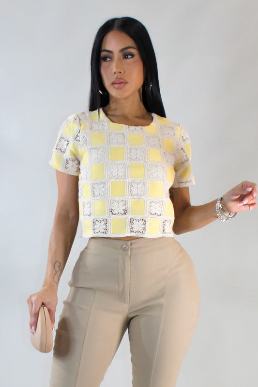 Crochet Petal Top- Yellow
