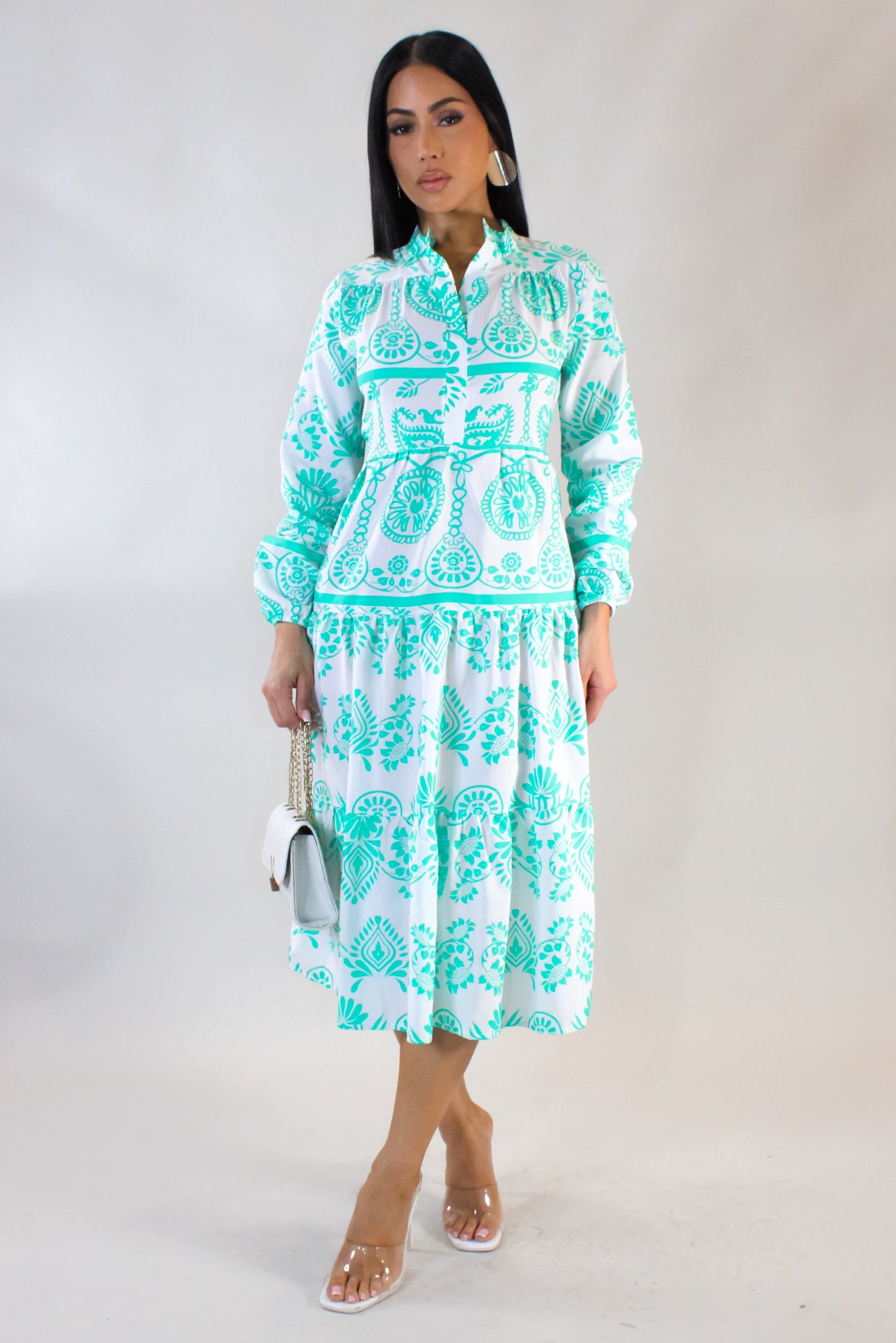 Alhambra Dress- Teal/White