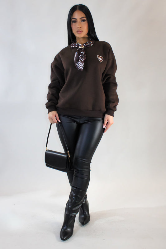 Cozy Up Sweater w/ Scarf- Brown