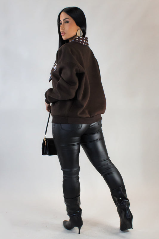 Cozy Up Sweater w/ Scarf- Brown