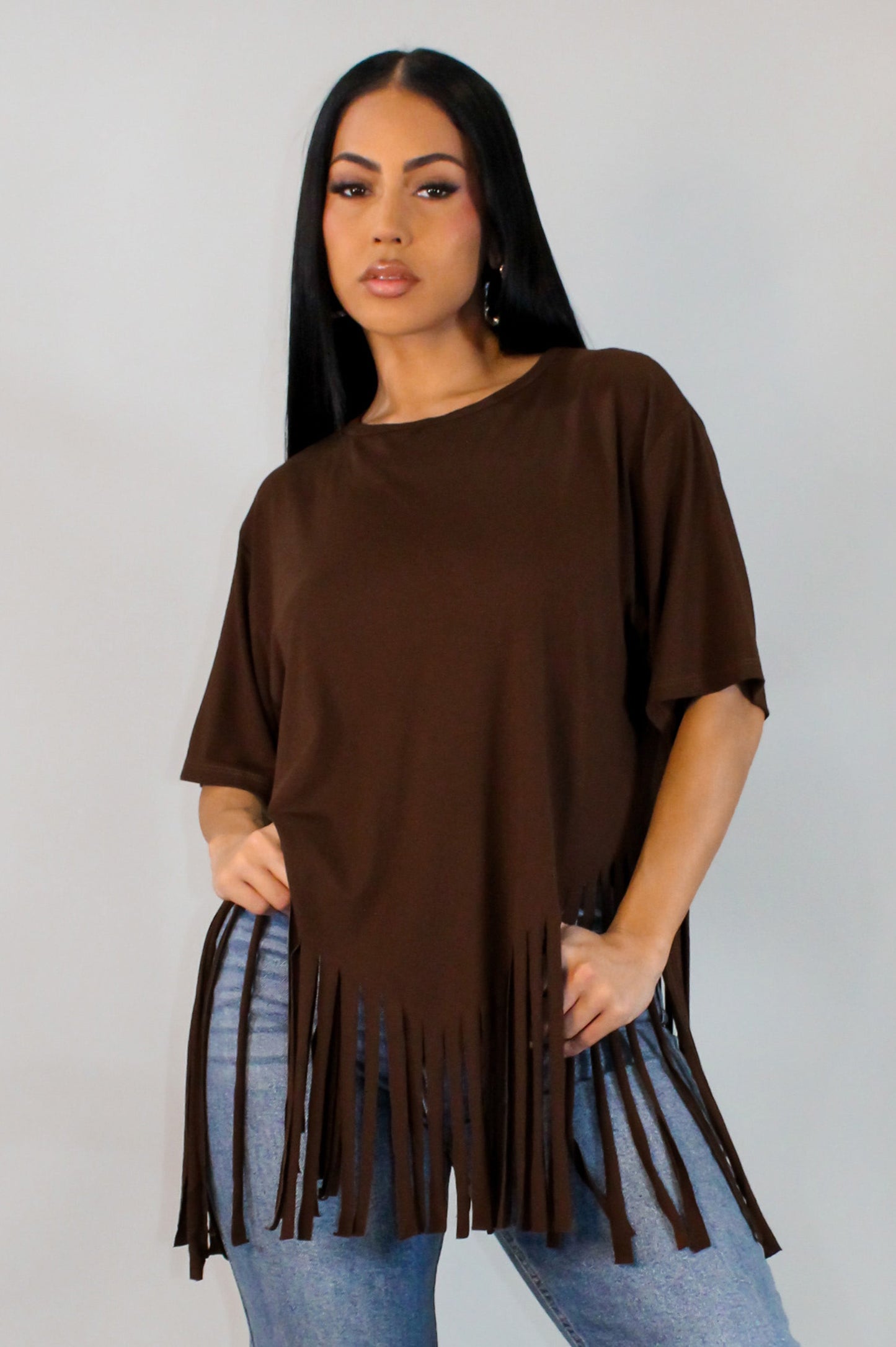 Cutout Frill Blouse- Brown