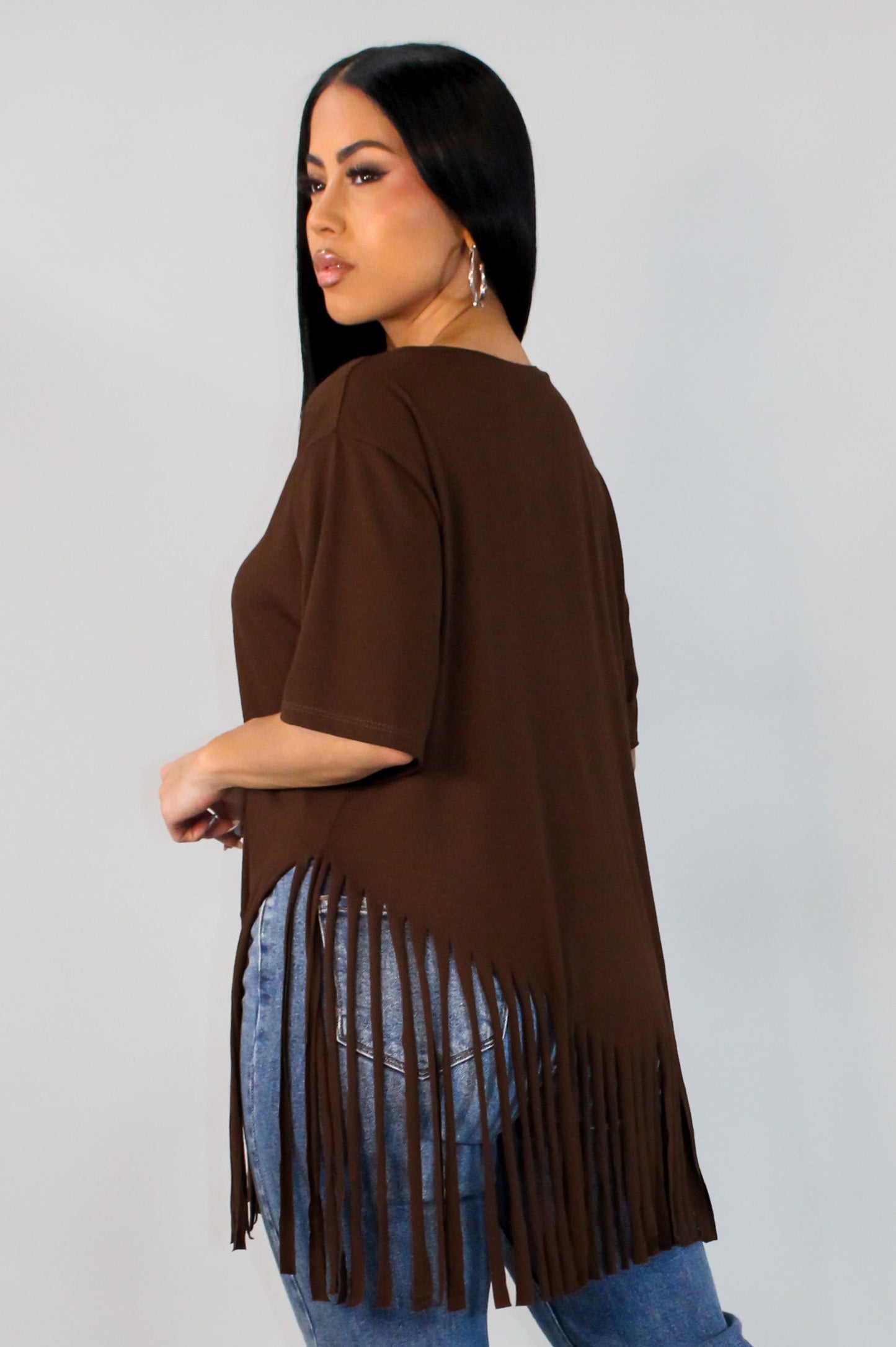 Cutout Frill Blouse- Brown