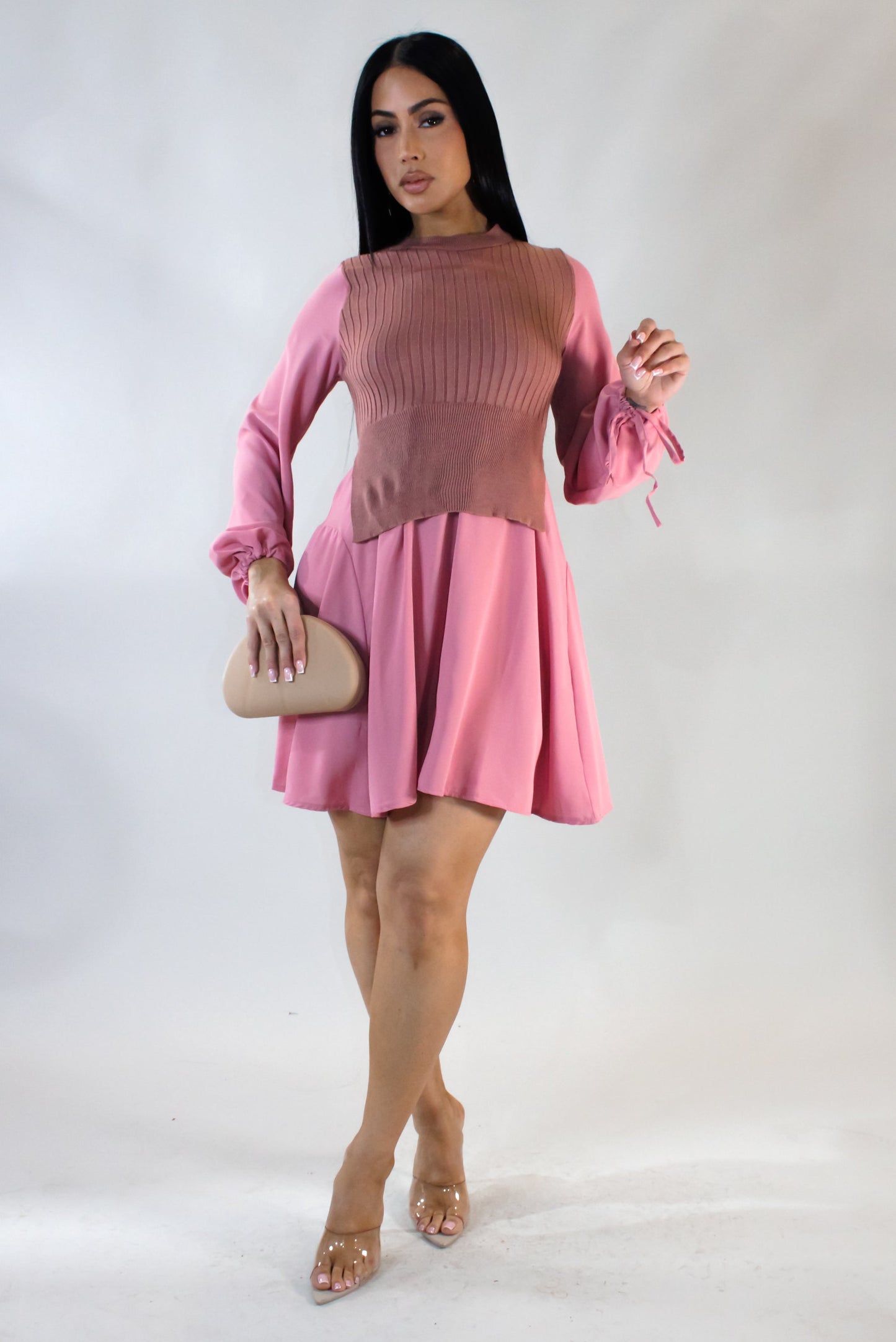 Knitted Vest on Mini Dress- Pink