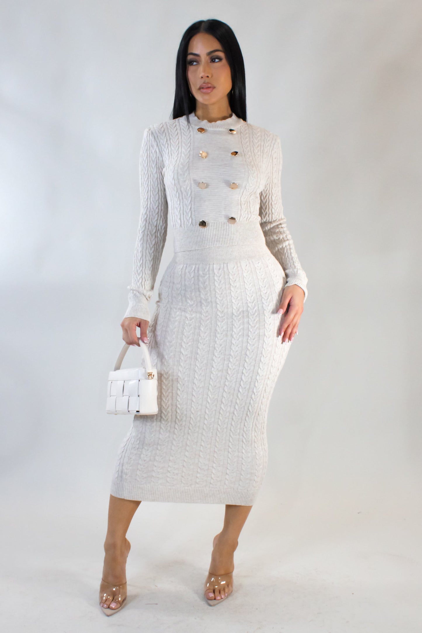 Knit Skirt Set- Beige