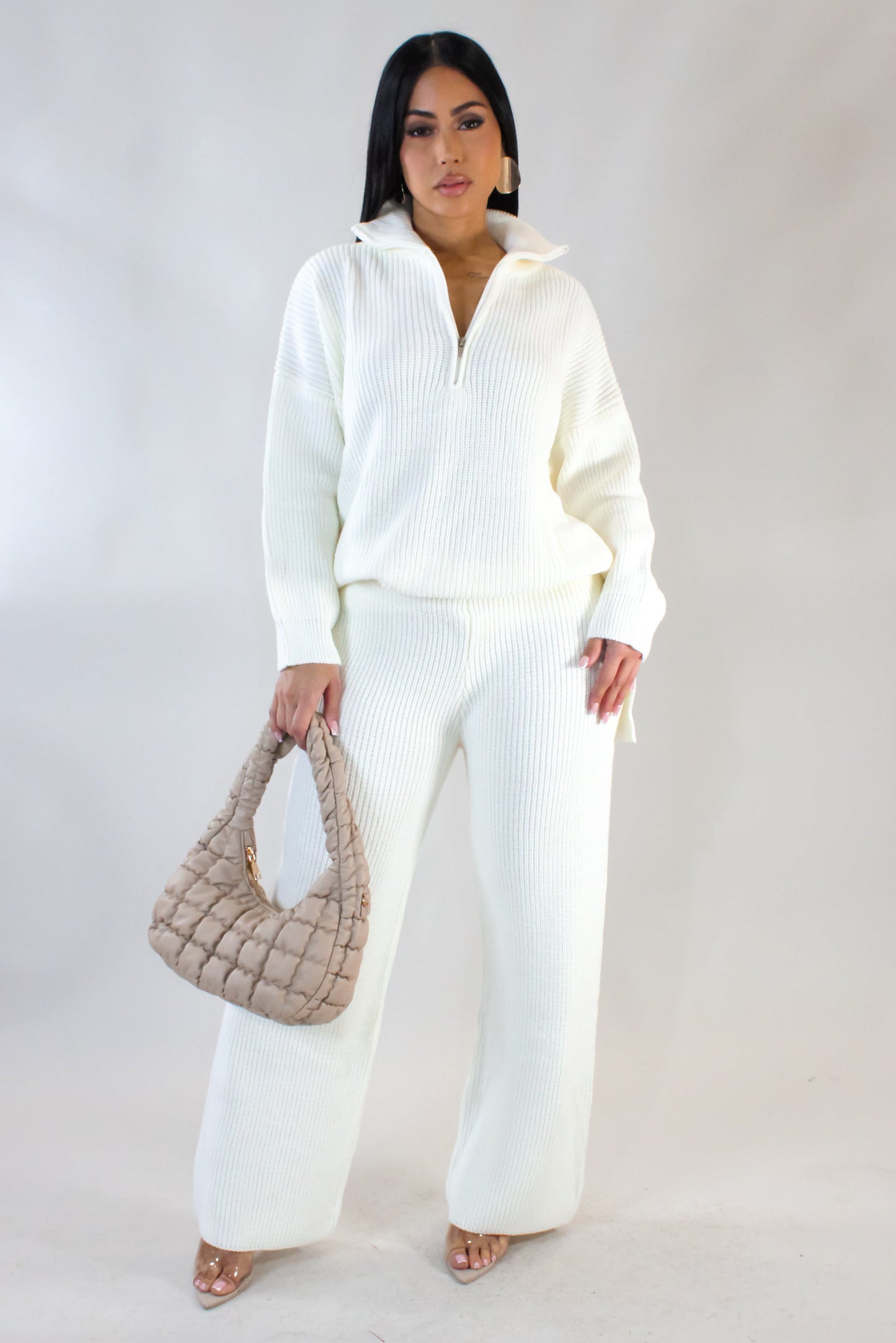 Cozy Up Knit Pants & Jacket Set- White