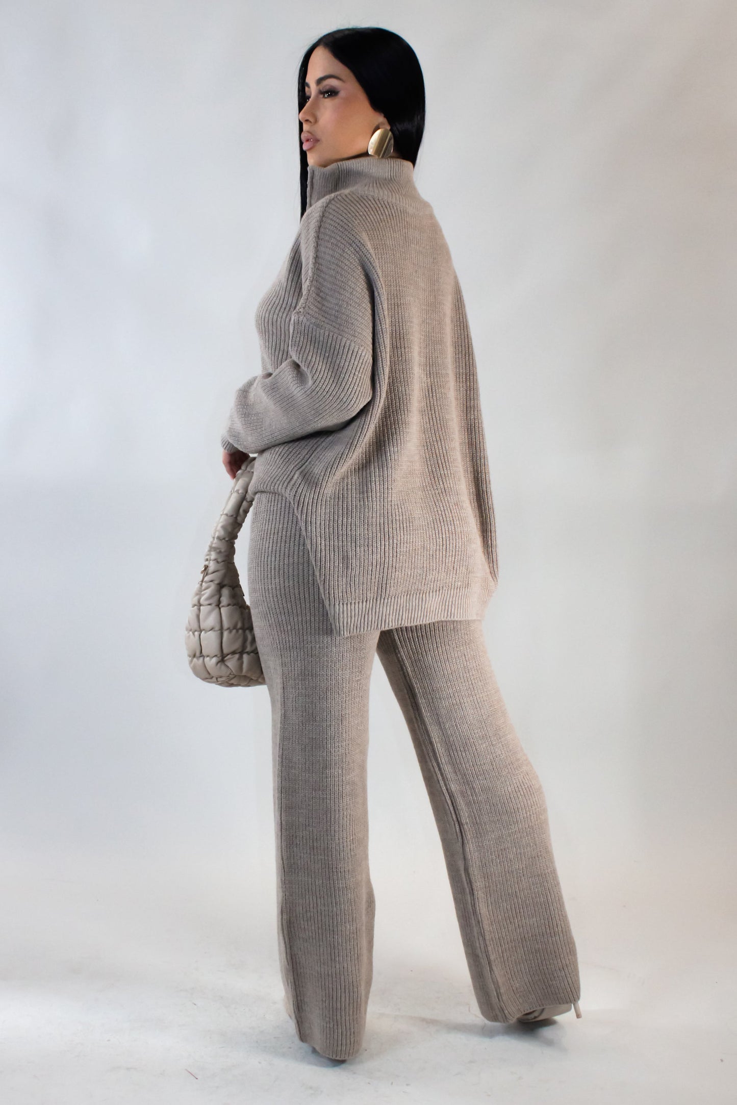 Cozy Up Knit Pants & Jacket Set- Taupe