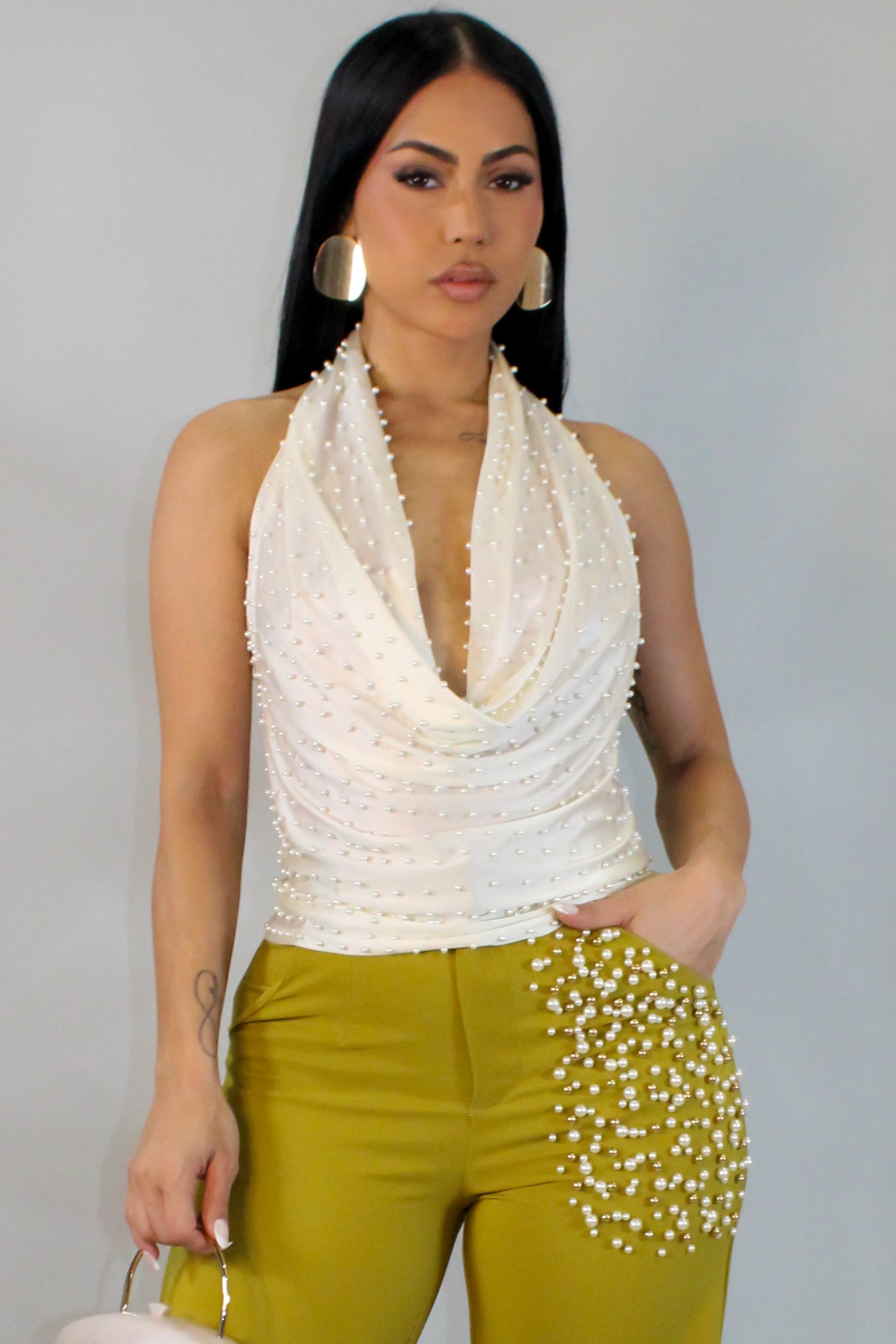 Pearl Stitched Top- Ivory