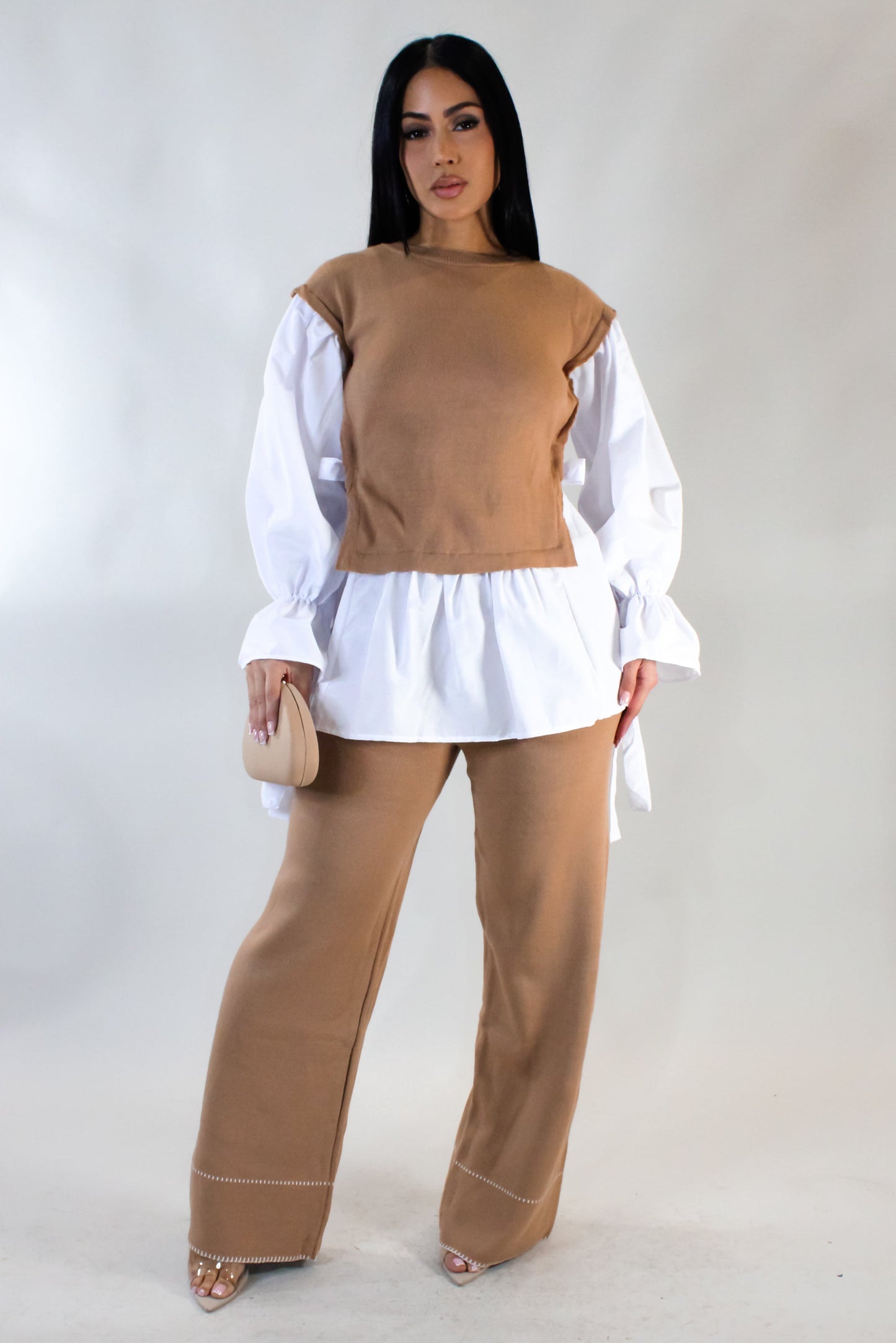 Knit Shirt Pants Set- Brown
