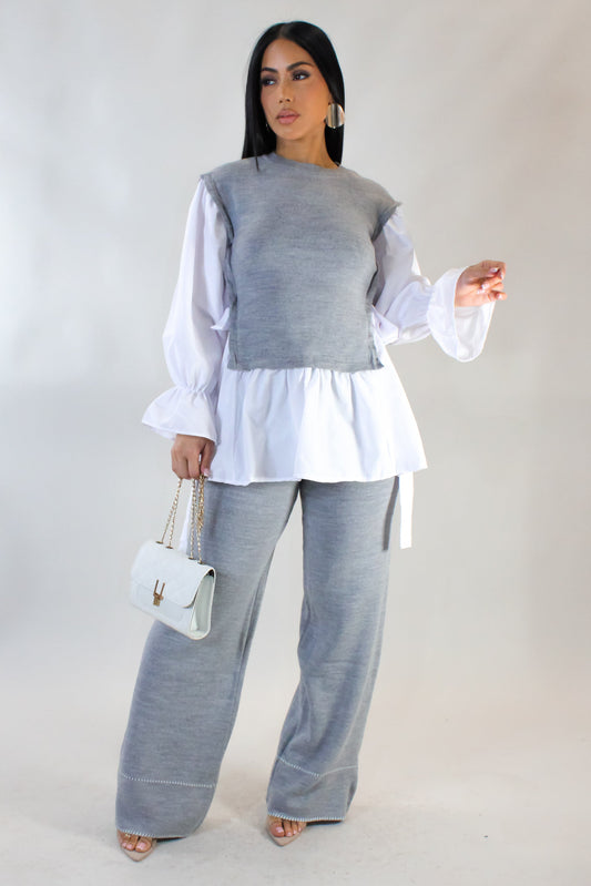 Knit Shirt Pants Set- Grey