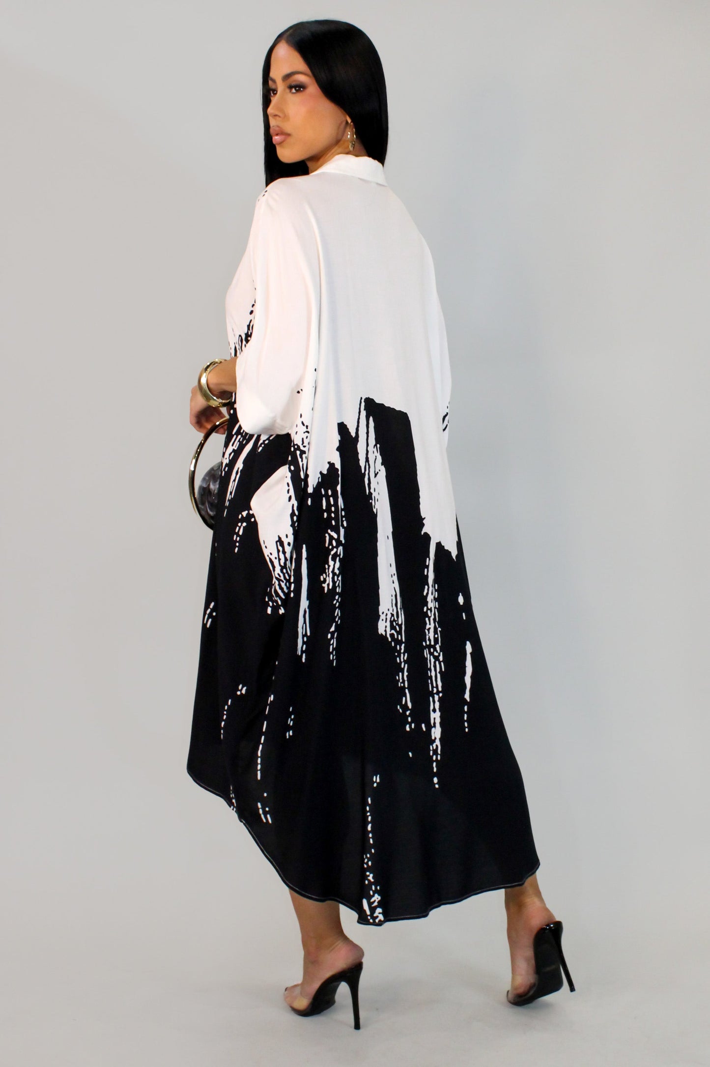 Abstract Art High Low Dress- Black/White