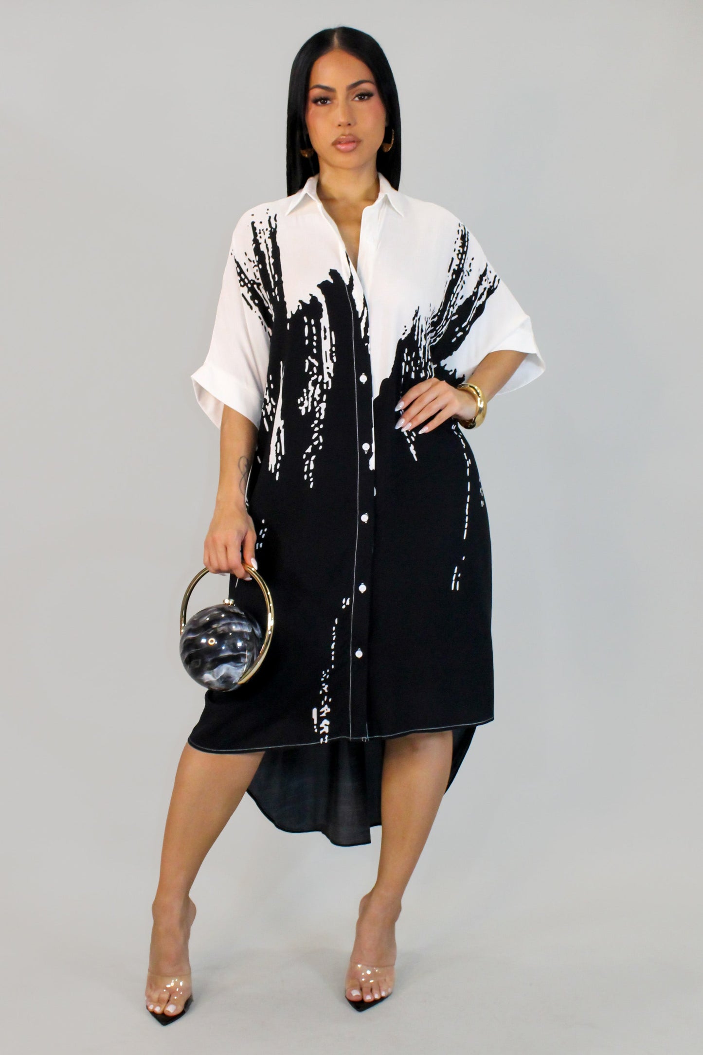Abstract Art High Low Dress- Black/White