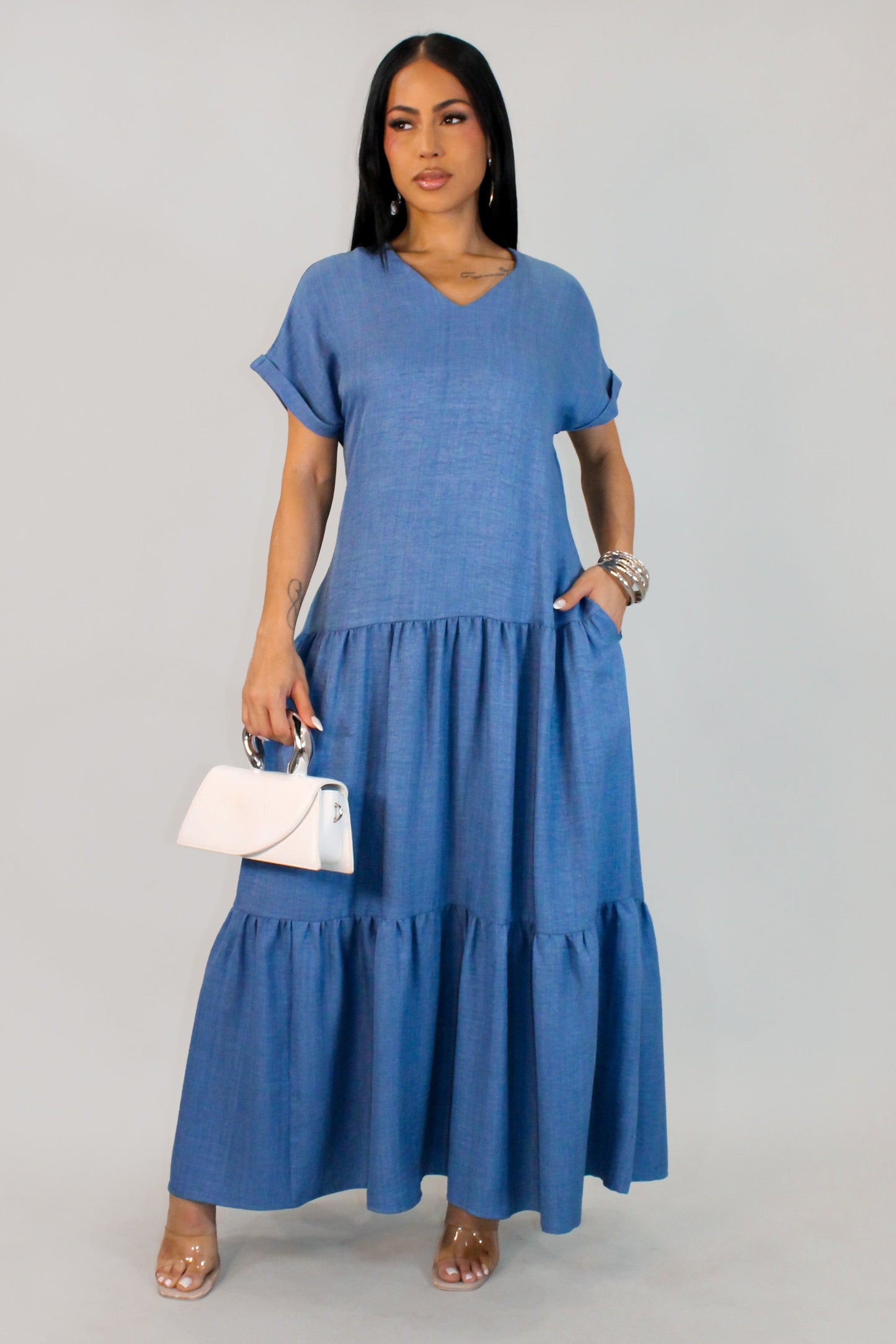 Denim-Like Modest Maxi Dress