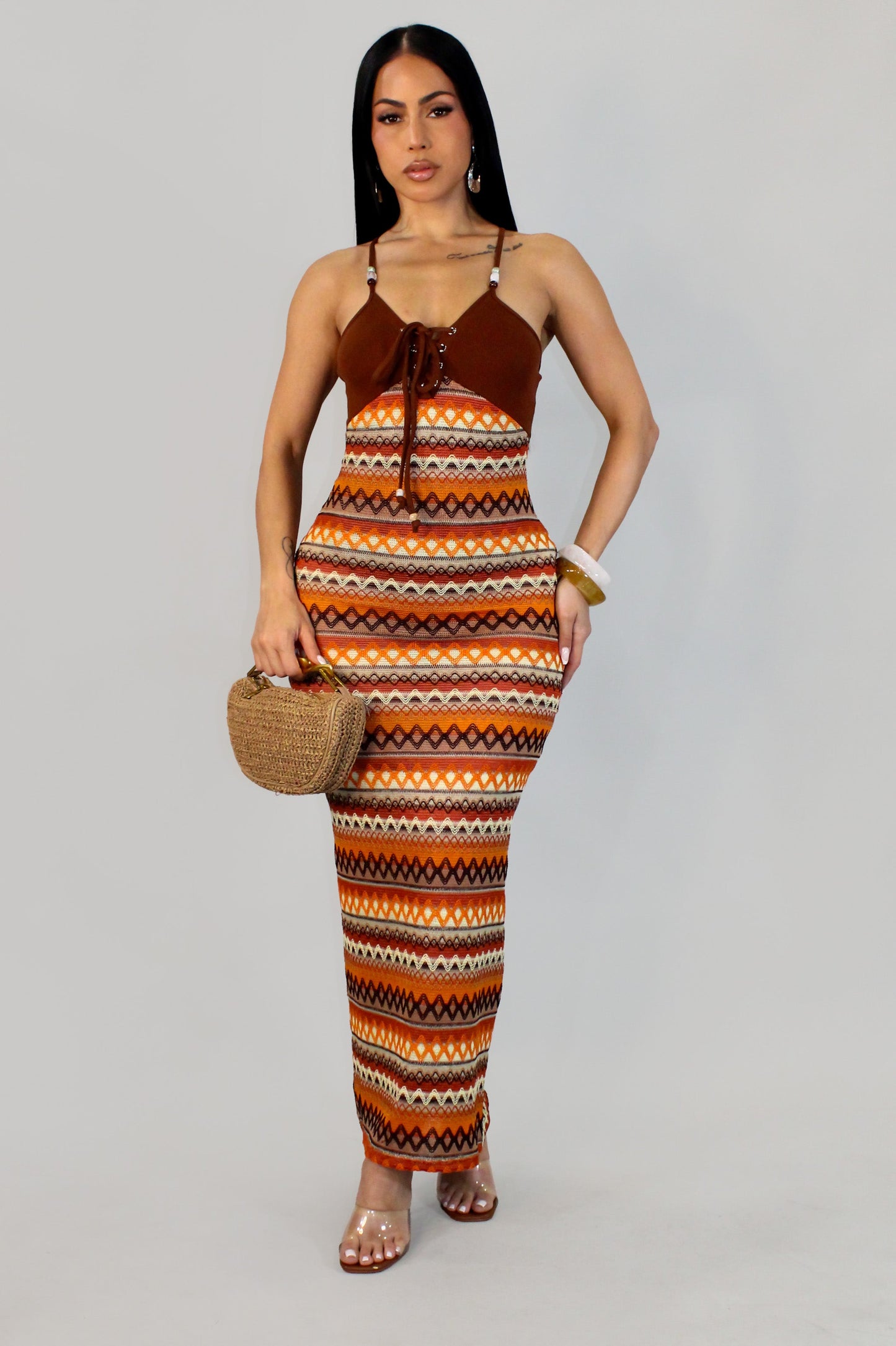 Paradise Dress- Brown/Multi