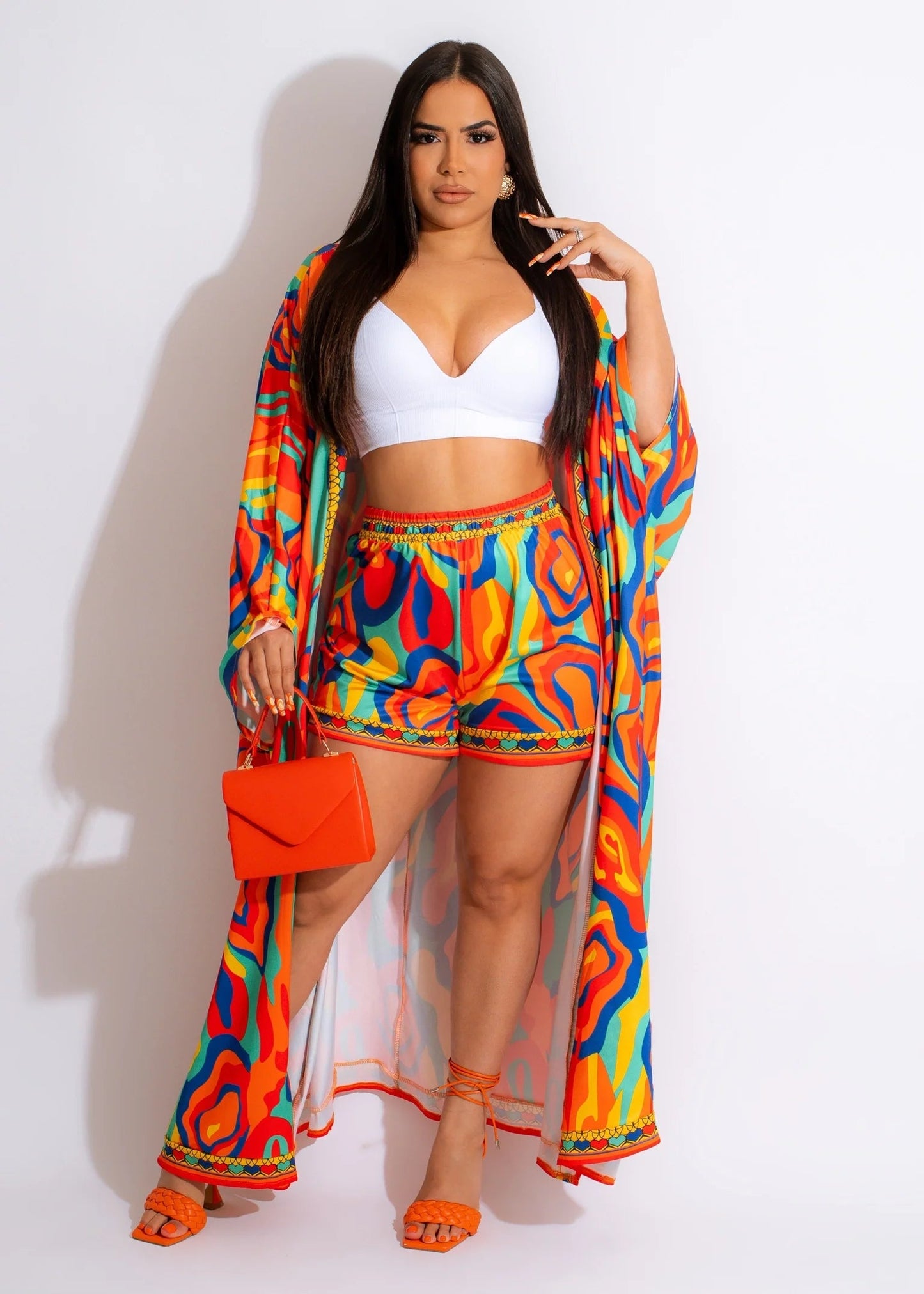 High Waist Shorts & Kimono Set