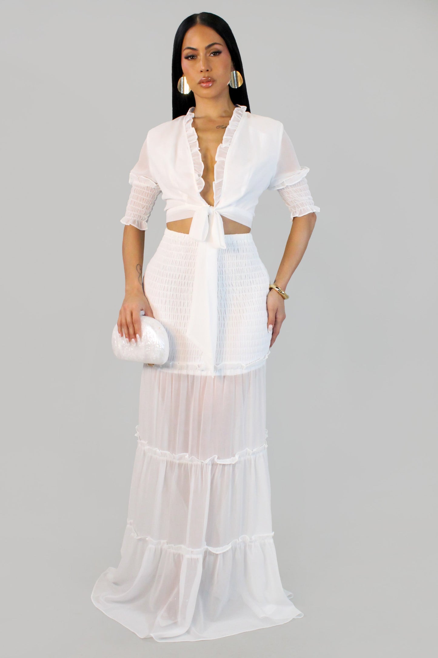 Lily on Vacation Resort Wear Skirt Set (2-Way Wear)- White