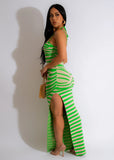 Green Streaked Side Slit Maxi Dress
