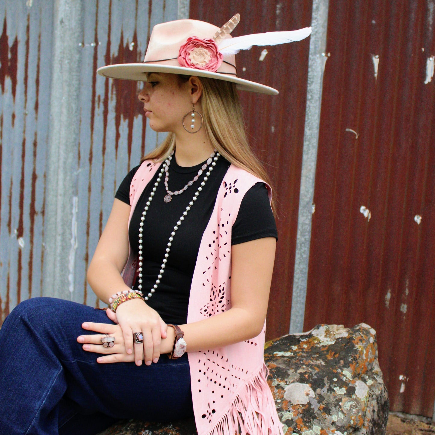 CUSTOM Hand-Painted Cowgirl Western Boho Hat A121