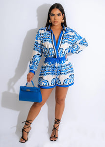 Trending Blue & White Drawstring Romper